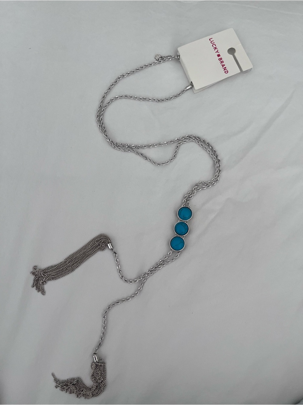 Lucky Brand Silver-Tone Twisted Rope Necklace long , and turquoise color